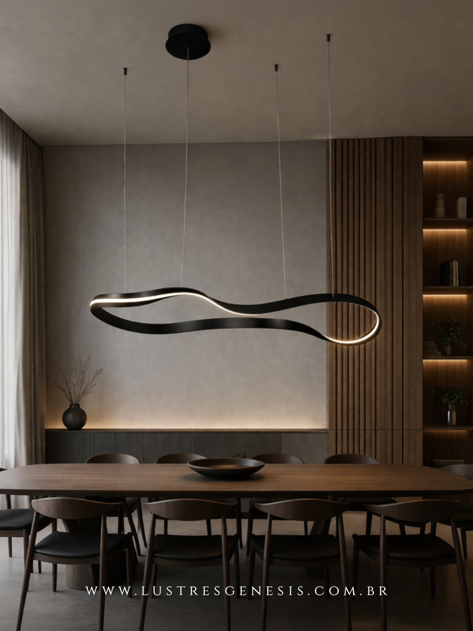 Lustre Pendente de LED Moderno 115cm Preto Lustres Genesis loja online de Lustres e Iluminação Decorativa